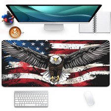 American Flag Mouse Pad,USA Bald Eagle Desk Pad,Large Extended Gaming Floral Mou picture