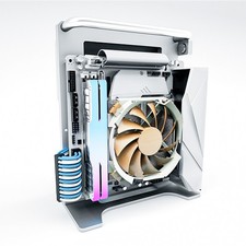 SOC-KF-D CNC Aluminum Mini ITX Open Frame PC Case w/ PCIe 4.0 Riser Cable Silve picture
