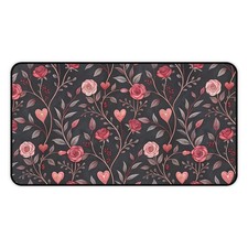 Romantic Rose Floral Desk Mat | Pink Roses on Dark Background Mousepad picture