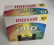 Maxell Color MF2HD 3.5 Inch Floppy Disks 1.44MB PC 10 Pack Unused Open Box picture
