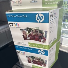 2 BOXES 12 Genuine HP 02 Ink Cartridges Blk Yell Cyan Mag Photo Paper Exp 2009 picture