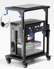 Desktop PC Tower Stand With Wheels Adjustable Height 2 Tier Mobile Computer Cart picture