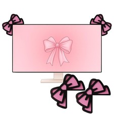 2 Pcs Pink Bow Computer Monitor Decor 3D Wood Cute Computer Decor Coquettish PC picture
