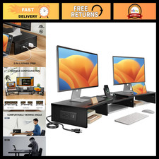 Dual Monitor Stand with USB Ports, Adjustable Height & Angle, Ergonomic Black De picture