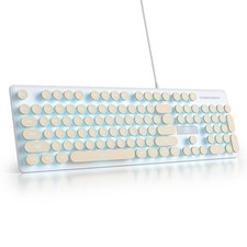 Pink Retro Punk Keyboard 104Key Round Keycap LED White Backlit Silent picture