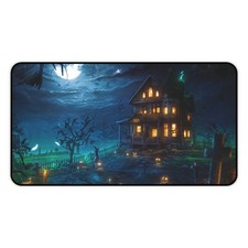 Haunted Halloween House Desk Mat, Spooky Gaming Mouse Pad, Office Decor picture