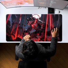 Extended Fire Wolf Gaming Mouse Pad - 35.4 x 15.7 inch desktop pad with aggres picture