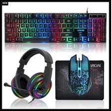 Gaming Keyboard Mouse Headset Mousepad Bundle Wired RGB LED Backlit PC Laptop picture