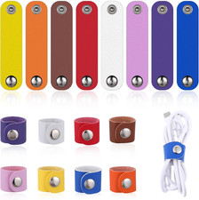 16 Pcs Leather Cord Organizer Reusable Leather Cable Straps Colorful Cord Wra... picture
