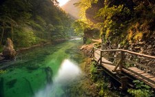 Landscape nature river walkway mountains path forest Custom Gaming Mat Desk picture