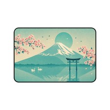 Sakura Mount Fuji Scene Desk Mat | Torii, Cherry Blossoms, Swans picture