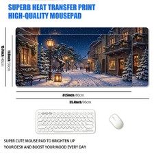 1pc XXL Extra Large Christmas Snowscape Town Mouse Pad, Retro Winter Snow Nigh picture