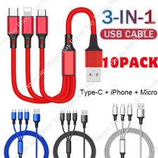 10X Lot 3A Fast USB Charging Cable 3in 1 Charger Cord For iPhone USB-C Micro USB picture