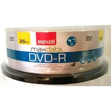 Maxell Max Data DVD-R Disc 4.7GB 16X 120 Minute 25 Pack Data Voice Music Sealed picture