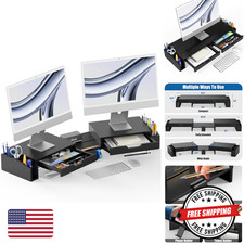 Simple Houseware Desk Dual Monitor Stand Riser with 2 Drawers, Black picture