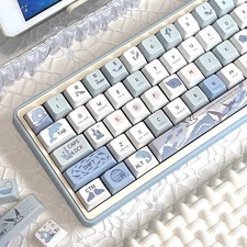 118 Keys Blue White PBT Ocean Theme Keycaps Cherry Profile Custom Gaming PC picture