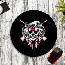 PATRIOTIC SKULLS AMERICAN FLAG EAGLE GUNS CUSTOM NEOPRENE MOUSE PAD DESK MAT picture