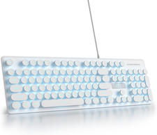 Wired Quiet Membrane Keyboard,Full Size 104-Keys Retro Punk Typewriter White picture