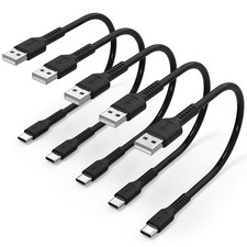 1 Foot Short USB C Cord Fast Charge 5 Pack Durable A to 1 Feet, Black  picture
