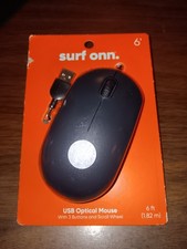 SURF ONN USB Optical Mouse Easy 3-Button and Scroll Wheel Black 6ft Cable - NEW picture