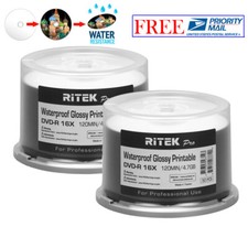 100 Ritek Pro DVD-R 16X 4.7GB Water Resistant Glossy White Inkjet Printable Disc picture