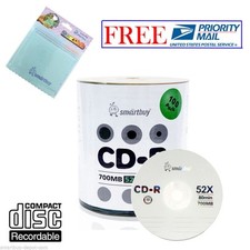100 Pack Smartbuy Logo 52X CD-R 700MB 80Min Record Disc + FREE Micro Fiber Cloth picture