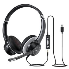 KONNAO USB Headset with Microphone, 3.5mm Wired Computer Headsets All Black picture