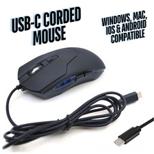Wired USB-C 6-Button Quiet Mouse, 4-DPI Speeds, Ergonomic LED Backlight - Mac/PC picture