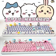 Cute Chiikawa Hachiware Doll Keycaps RGB Tri-Mode Mechanical Keyboard 108 Keys picture