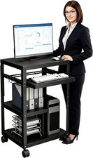 Mobile AV Cart,Adjustable Laptop Projector Stand W/ Keyboard Tray&Wheels Office picture