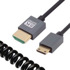 Cablecy Angled Mini HDMI 2.1 Male to HDMI Male 8K 60hz Stretch Coiled Cable 1m picture