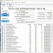 Micron 5300 PRO 7.68TB 2.5” SATA III Enterprise SSD MTFDDAK7T6TDS 100% Health picture