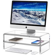 2 Tiers Clear Acrylic Monitor Stand Riser PC Desk Keyboard Storage 5.12 In picture