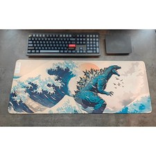 Godzilla Great Wave Off Kanagawa Gaming Desk Mat XL Mouse Pad Japanese Art Style picture
