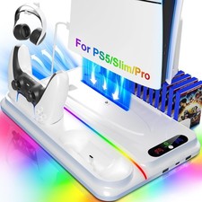 Cooling Station for PS5/Slim/Pro with Dual Controller Charger 3 Level Fan RGB picture