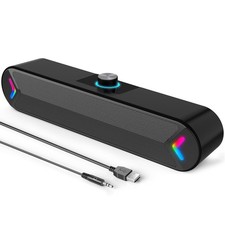 Wired USB Computer Speakers, 10W Stereo Sound Bar for Desktop, Colorful Lights picture