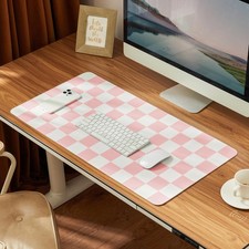 Checkered Desk Mat, 31.5 x 15.7 Large Cute Pink Aesthetic Girl Women Accessor... picture