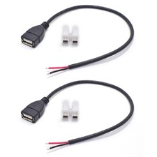 ELNONE 2PCS 0.3M/1FT USB 2.0 Female Pigtail 2 Wire 20AWG USB DC Pigtail DIY Powe picture