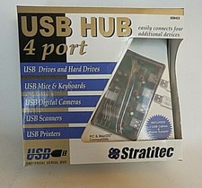 NOS Stratitec USB HUB, 4 Port, USB4CS, PC & MAC Compatible, w/USB Cables & Power picture