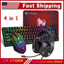 4IN1 RGB PC Gaming Keyboard Mouse & Headset Set LED Gamer Bundle Mechanical Kits picture