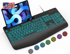 SABLUTE Large Print Wired Keyboard, Ergo Wrist Rest, 7 Colors Backlight picture