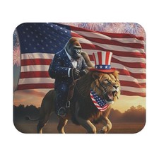 Gorilla Riding Lion Funny Patriotic Mouse Pad, Office Decor, Great Gift picture