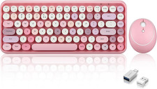 PERIDUO-713 Wireless Mini Keyboard and Mouse Combo, Retro round Key Caps, Pastel picture