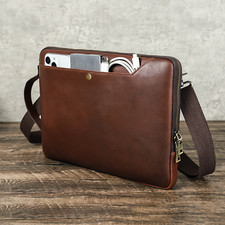 For MacBook Pro 14.2 Inch Genuine Leather Shoulder Bag Crossbody Laptop Bag picture