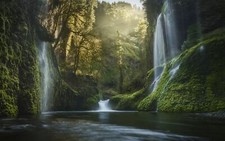 Landscape nature oregon waterfall moss forest mist usa Custom Gaming Mat Desk picture