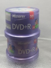 New And Sealed Memorex 50 Pack DVD+R 16X 4.7 GB 120 Minutes Spindle  Lot Of 2  picture