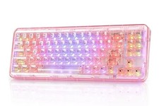 Pink Light Up Wireless Keyboard Transparent Clear USB BT YUNZII X71 Clicks 💖 picture