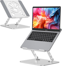 Adjustable Aluminum Laptop Stand for Desk,Ergonomic Riser, Silver | Open picture