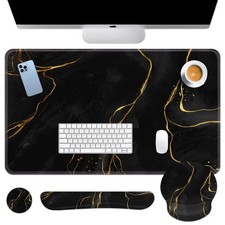 Britimes Keyboard Mouse Pad Set, 4 in 1 Desk Mat Set, Marble Black Gold picture