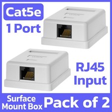 2 Pack RJ45 White Surface Mount Box 1 Port For Cat5 Cable Female RJ45 Connector picture
